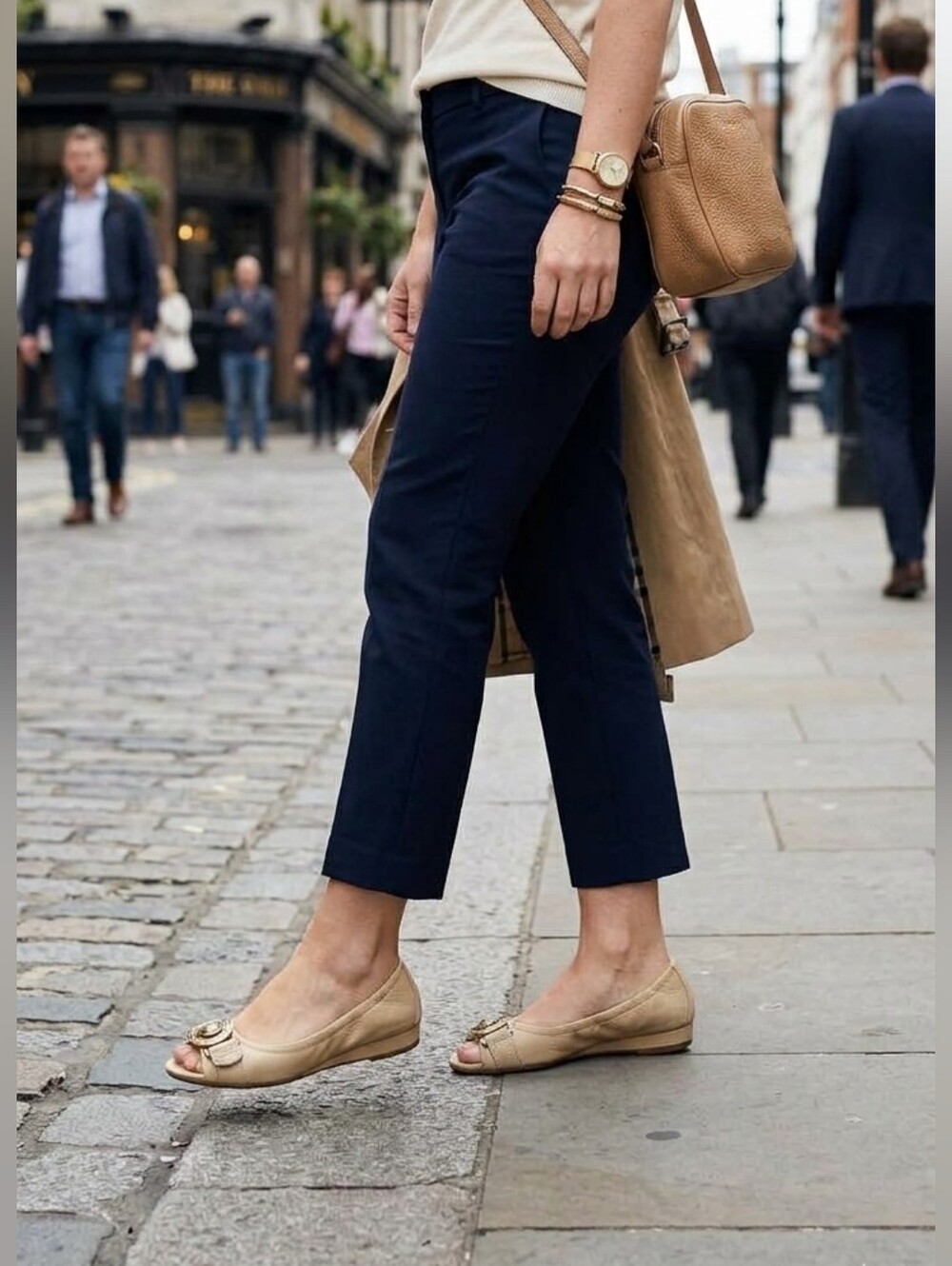 Burberry Beige Flats Metal Medallion Logo